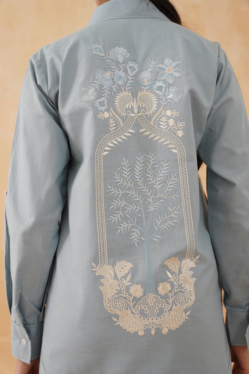 Light Blue Embroidered Tunic and Pant Co-ord Set