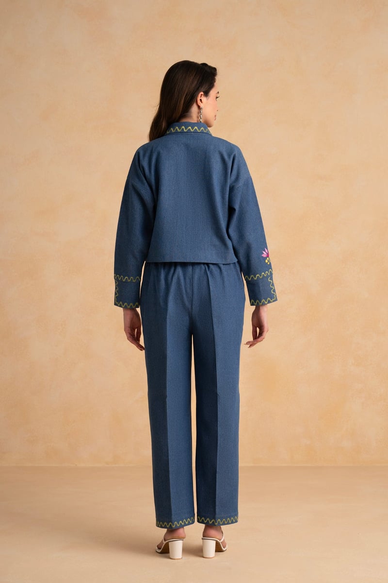 Indigo Blue Embroidered Denim Co-ord Set