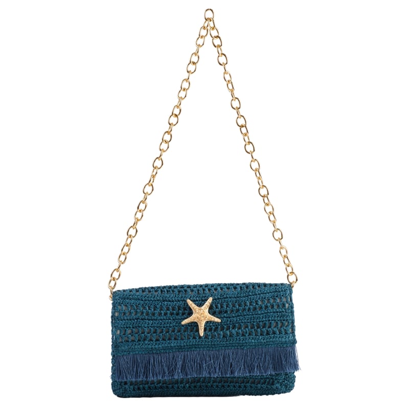 Jena Slim Raffia Clutch With Gold Emblem
