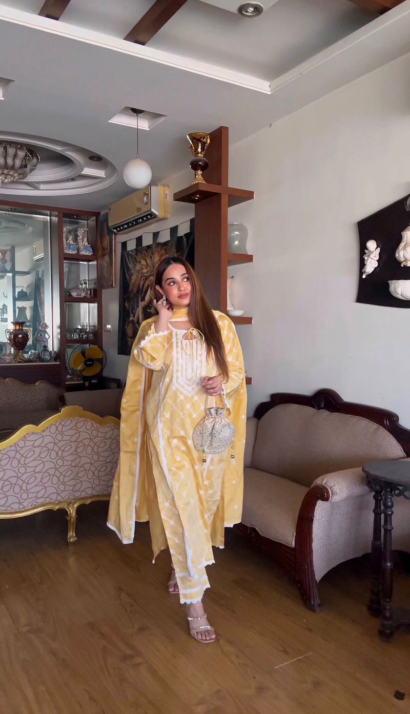 Yellow Cotton Embroidered Kurta Set With Dupatta