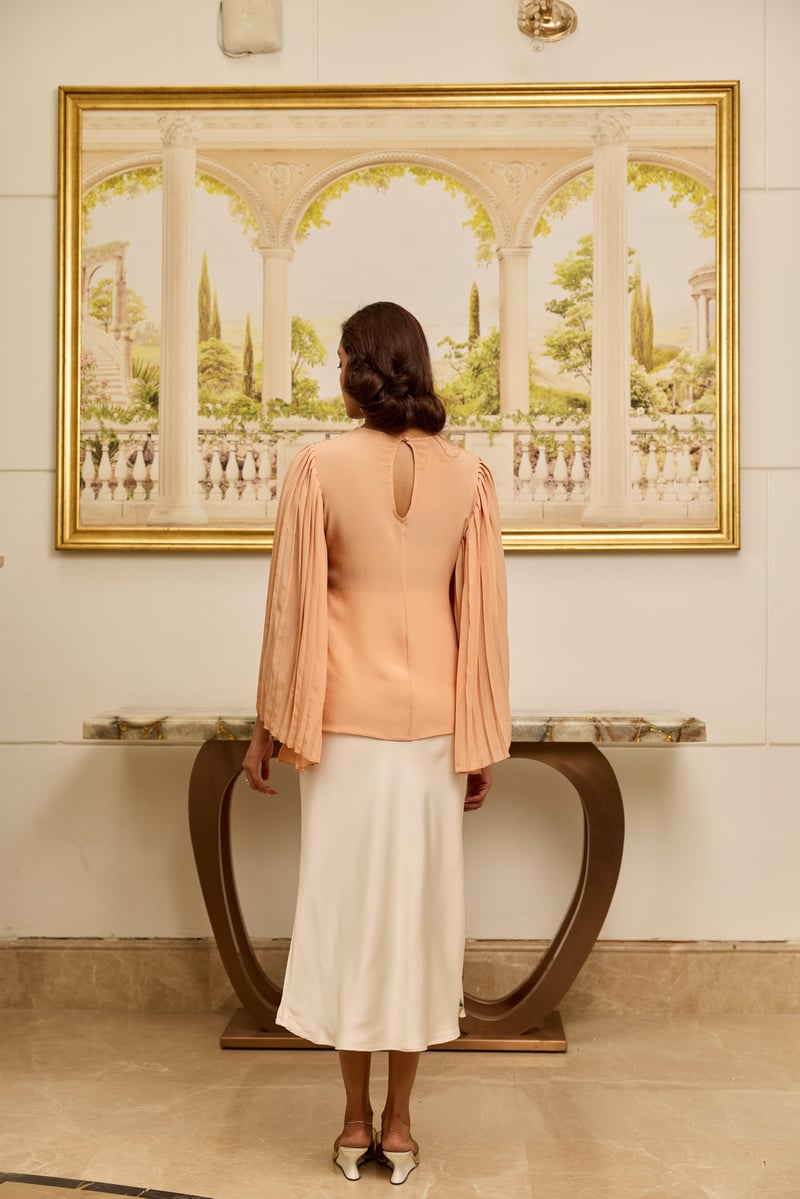 Grace Salmon Peach And Silver French Lace Crepe Top