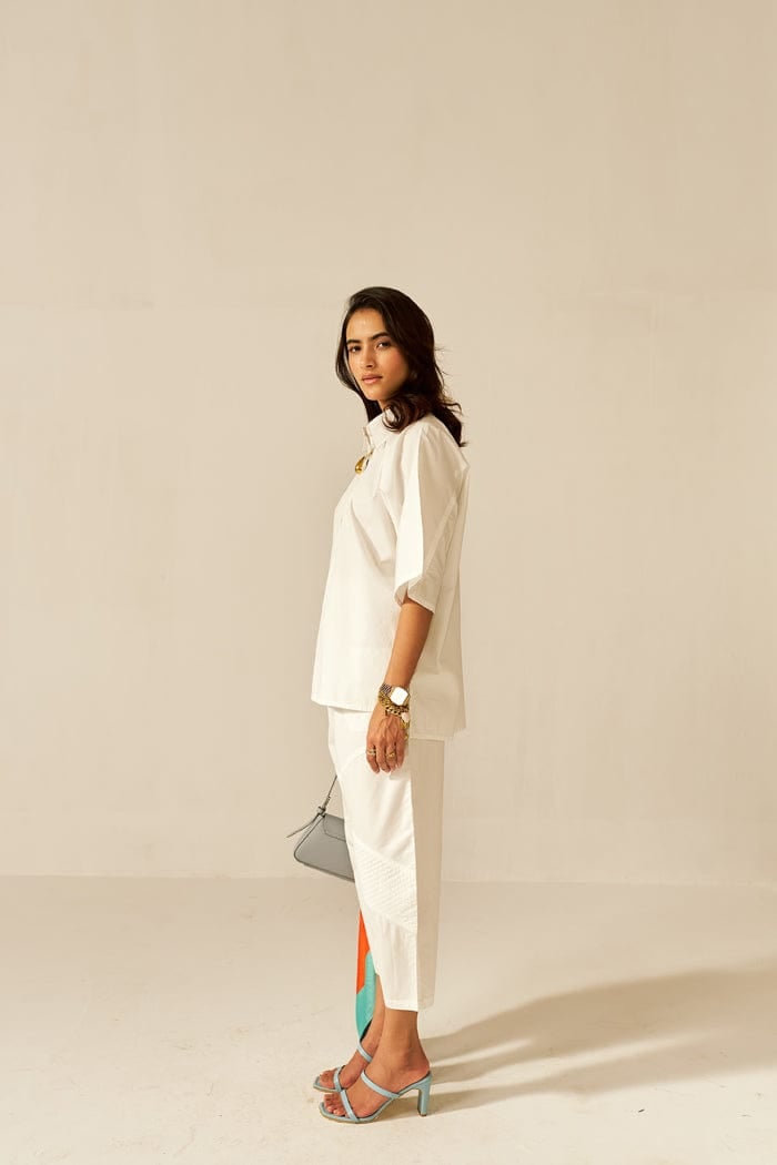 White Cotton Poplin Shirt and Tapered Pants Co-ord Set