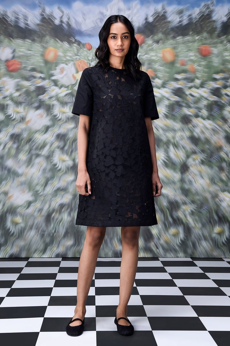 Black Cutwork Applique Shift Dress