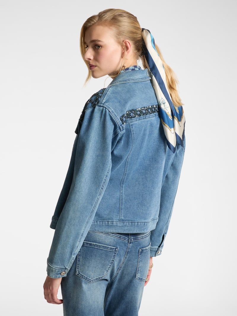 Ultramarine Blue Embellished Yoke Denim Jacket
