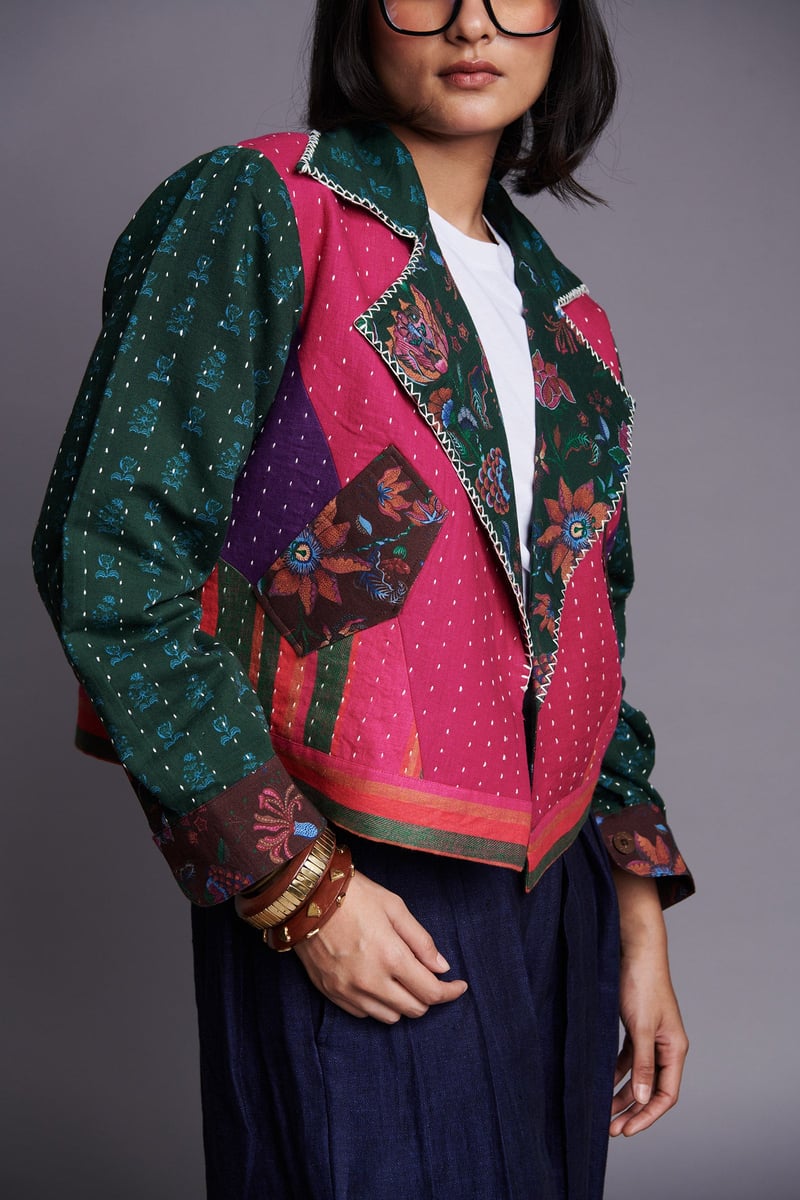 Rani Kantha Patchwork Cropped Bolero Jacket
