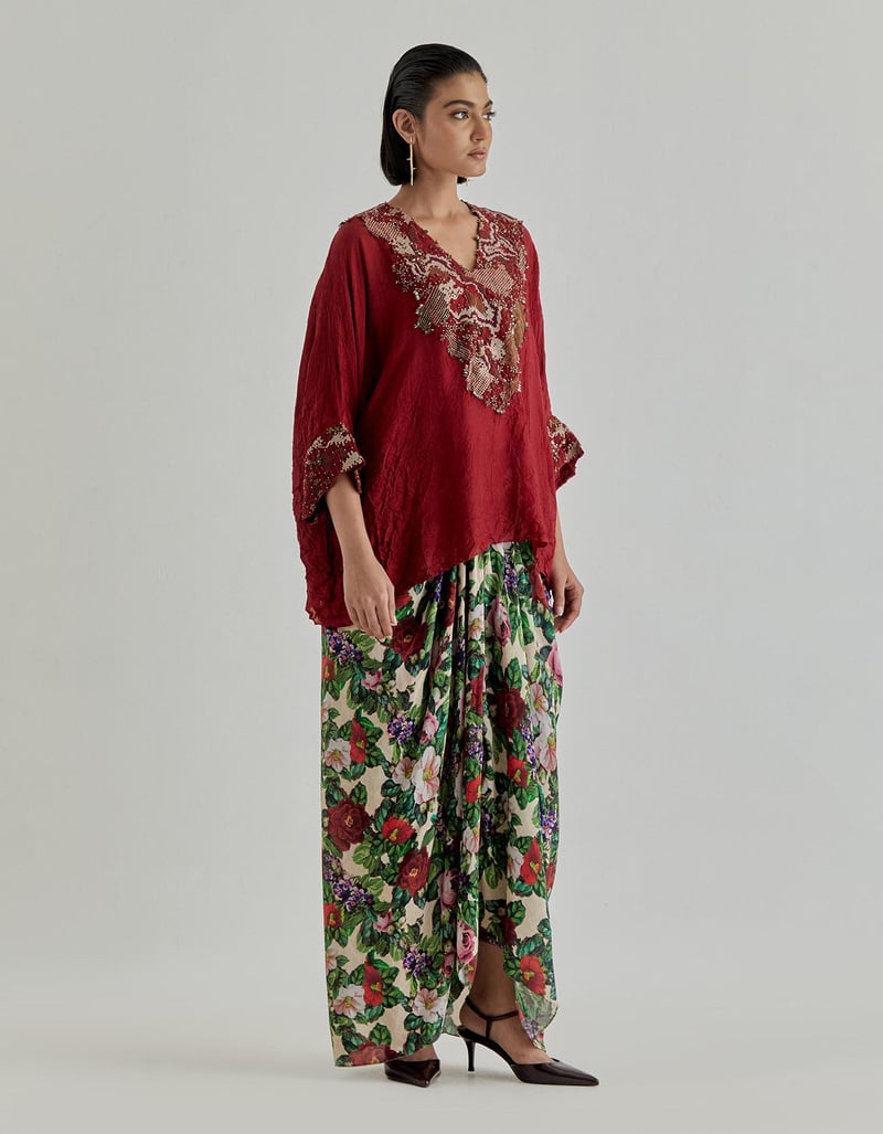 Rosette Nomad Drape Skirt Paired With Poncho Top