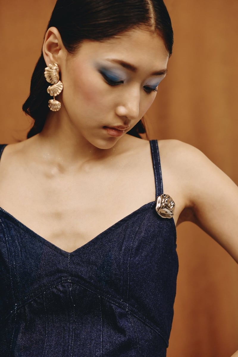 Deep Indigo Denim Corset Fit and Flare Midi Dress