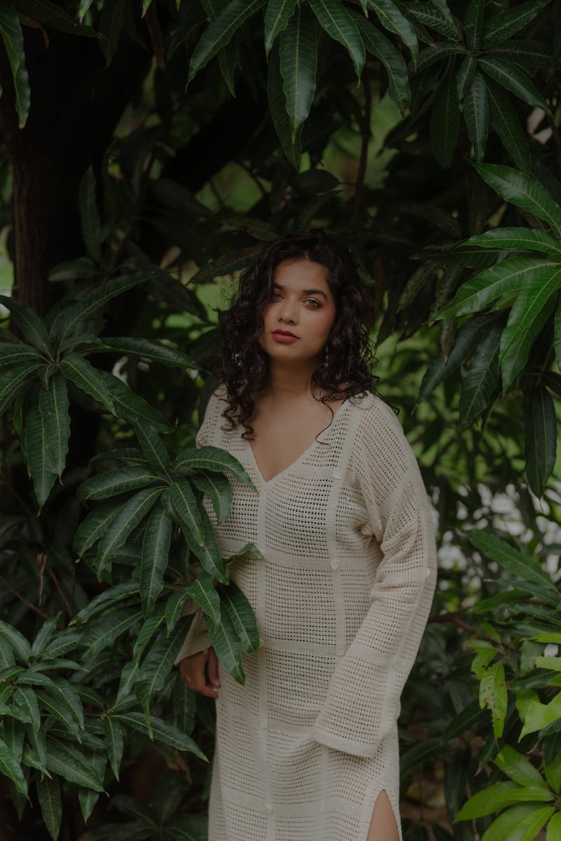 Beige Crochet Net Cover-Up Maxi Dress with Side Slits
