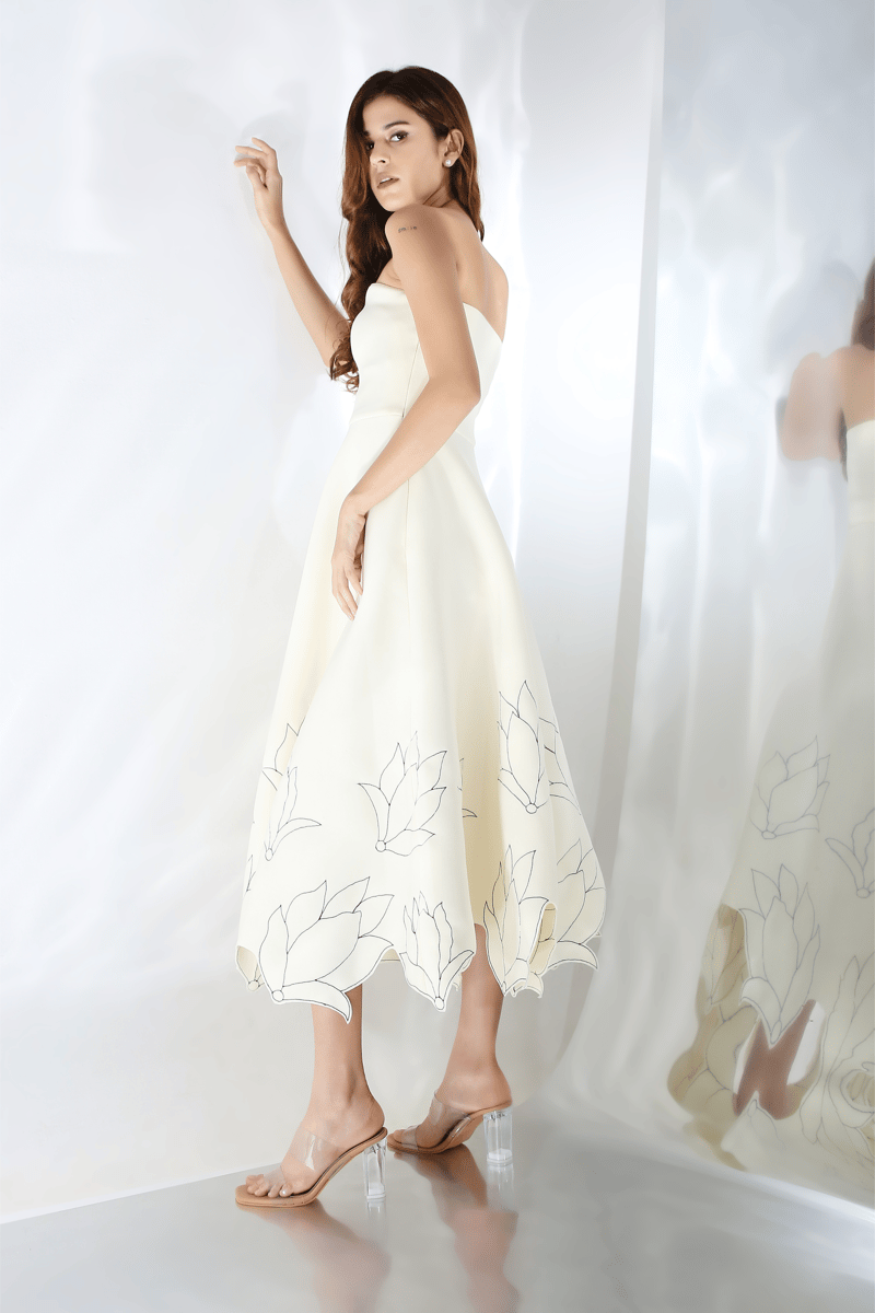 Off White Fit and Flare Midi Dress with Wrap