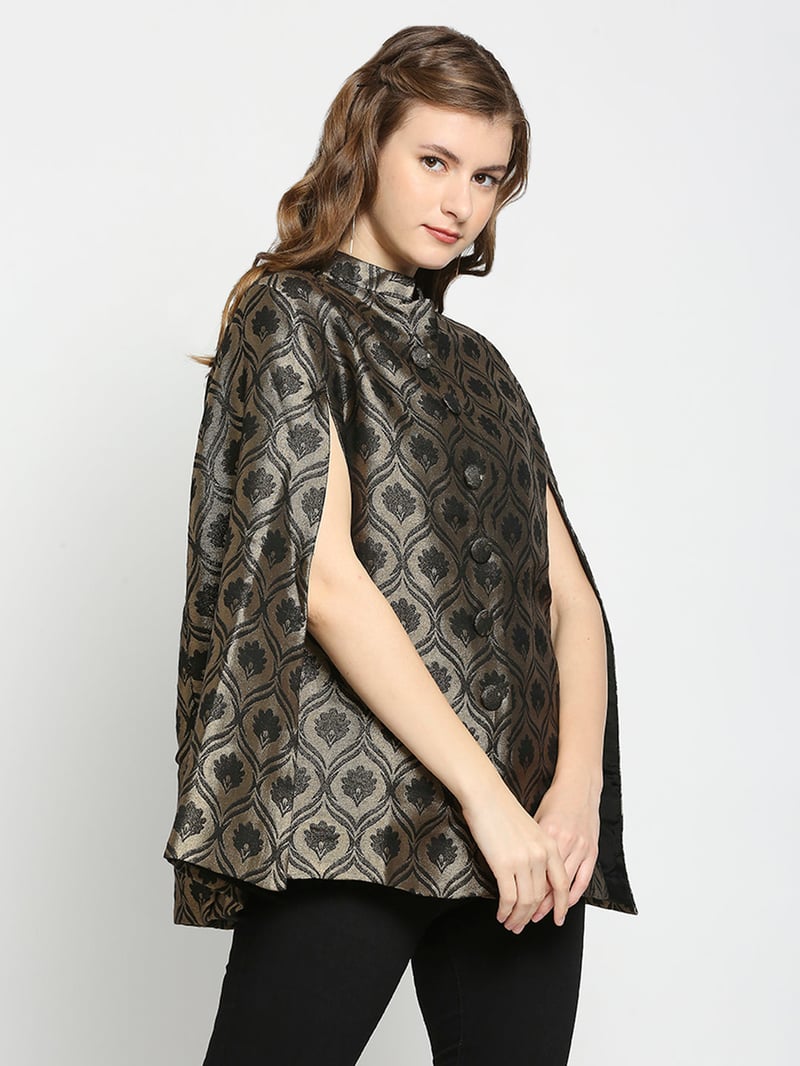 Black and Gold Metallic Brocade Cape Jacket