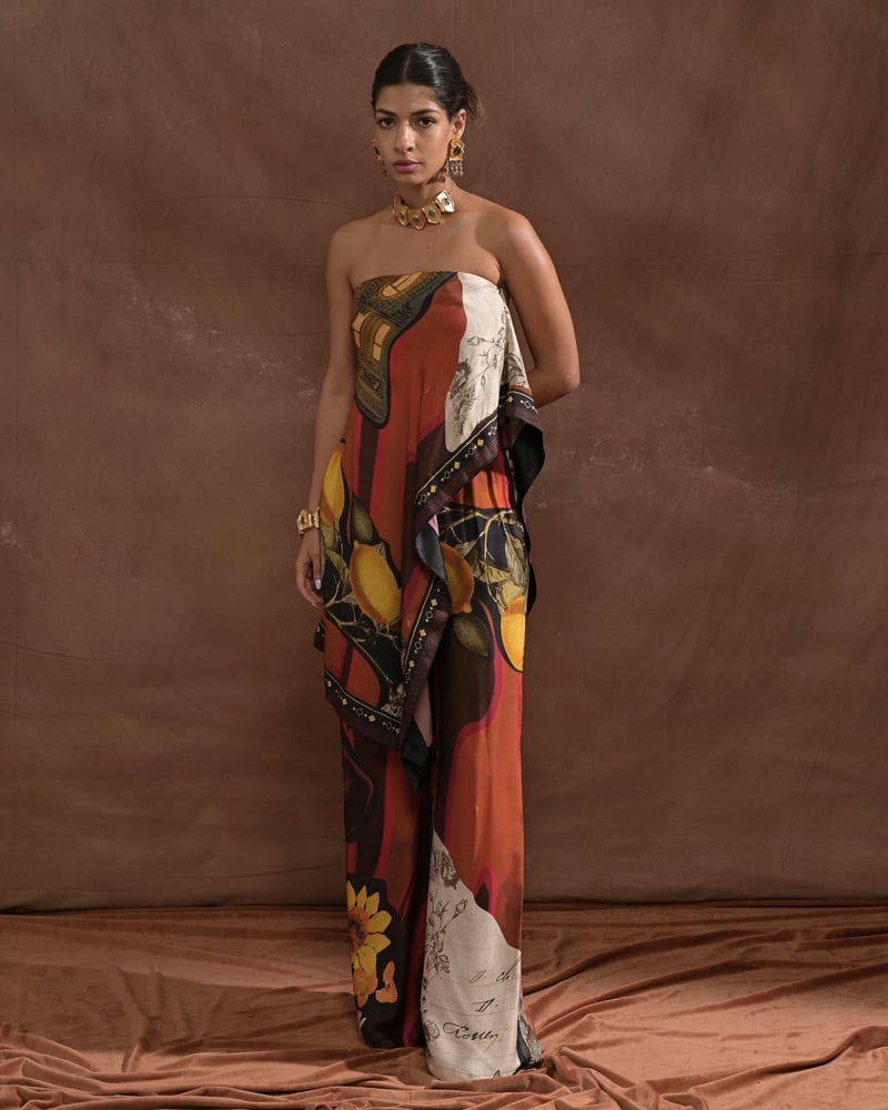High-Waist Wide-Leg Multicolor Printed Satin Trousers — Missy Co.