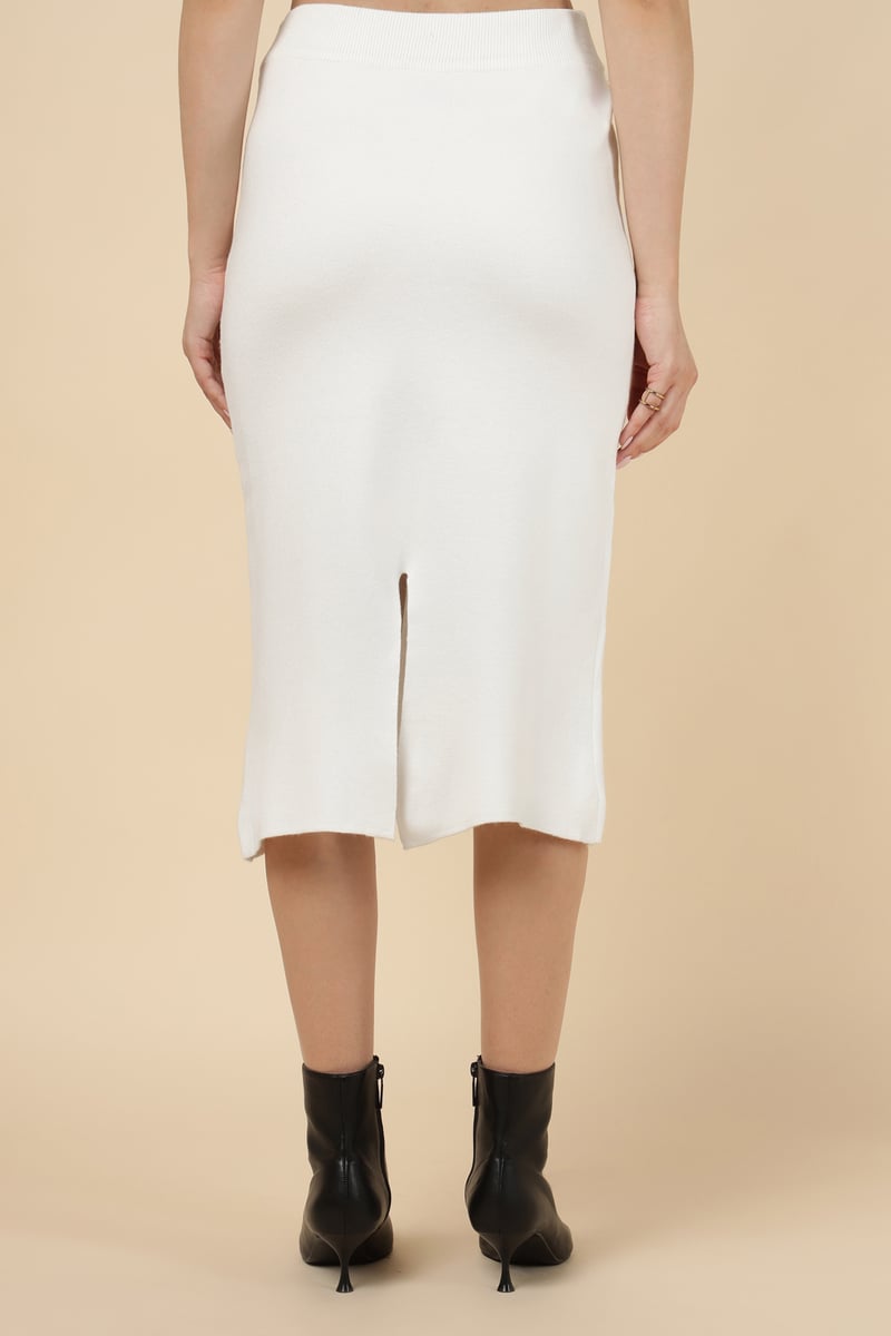 White Knit Top and Midi Pencil Skirt Co-ord Set