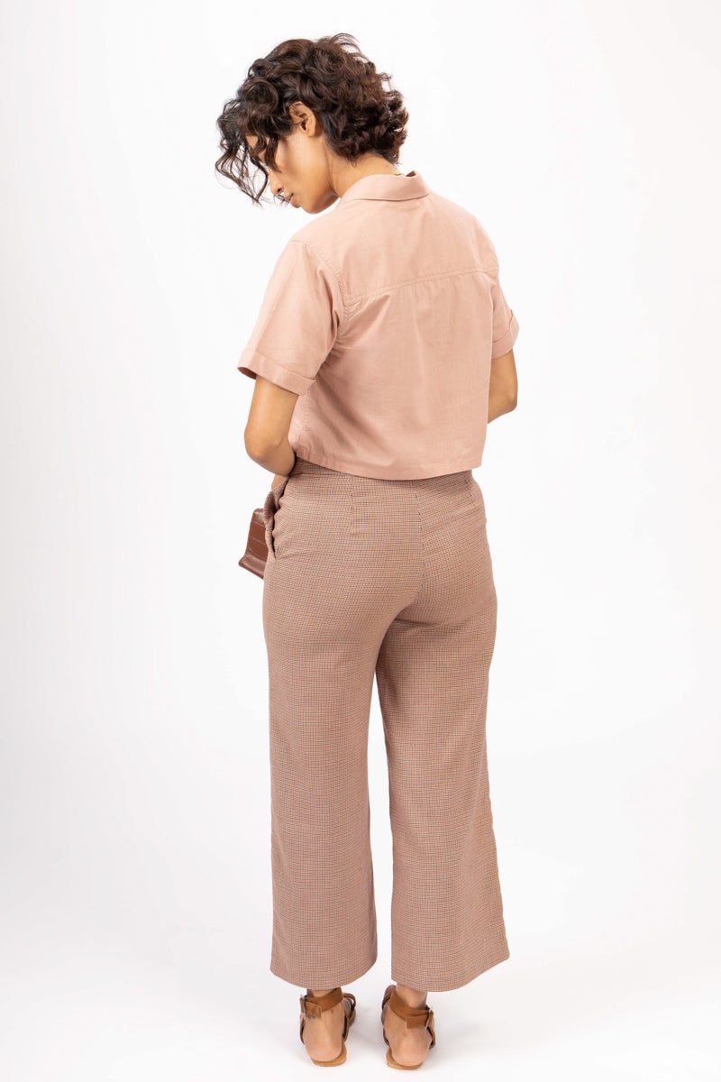 Cinnamon Cotton Boxy Cropped Printed Camp Collar Top