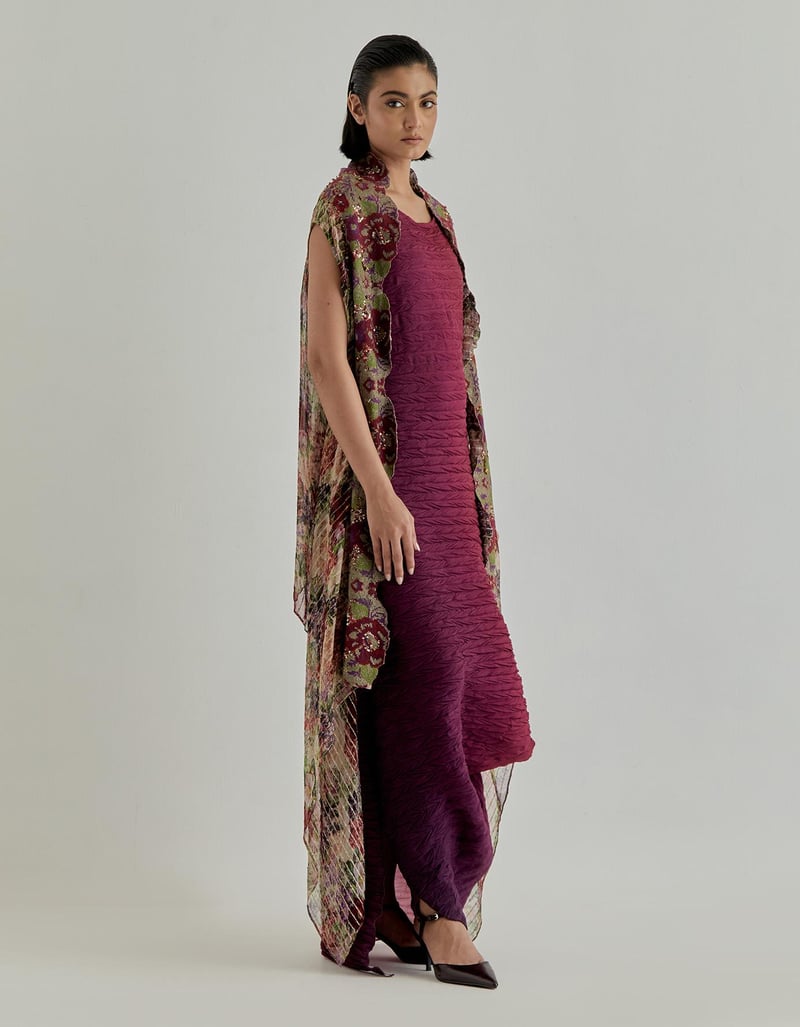 Rosette Nomad Cape Paired With Crinkle Dress