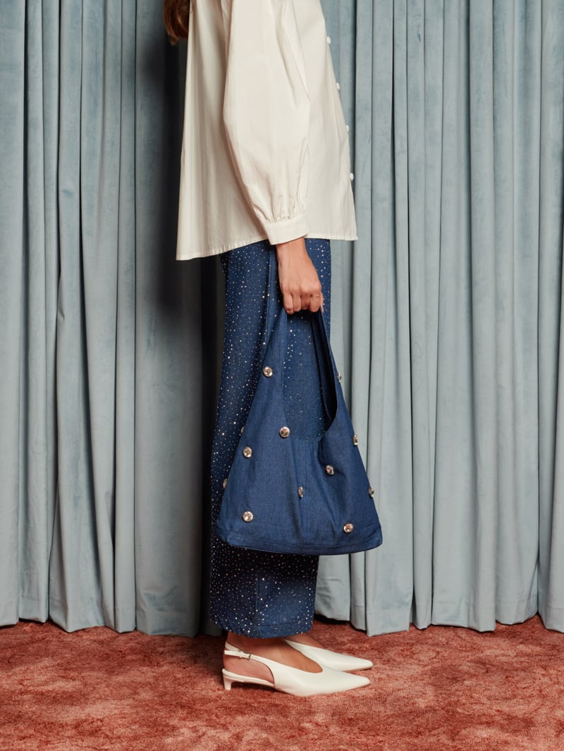 Blue Studded Wide-Leg High-Rise Jeans