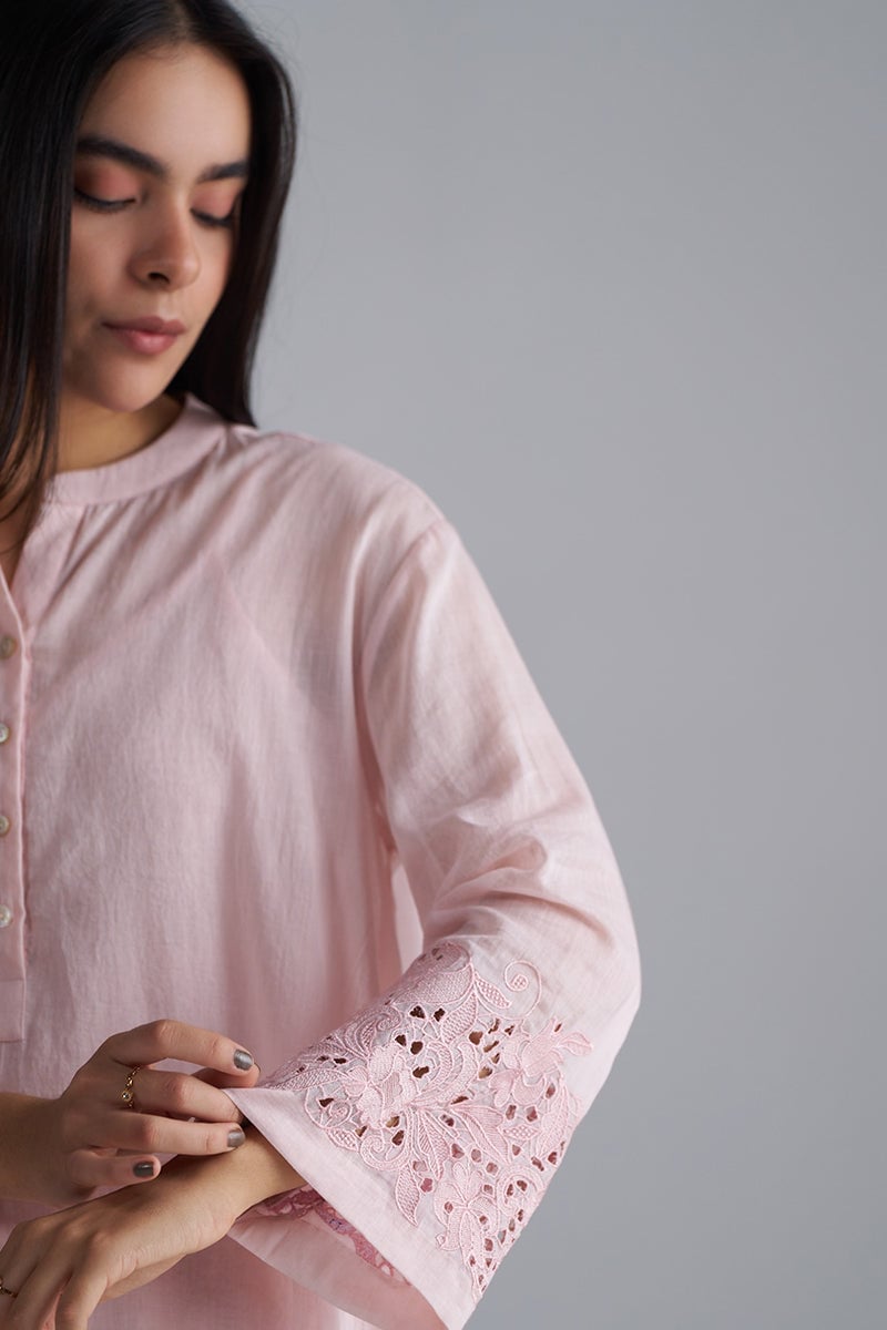 Crystal Pink Chikankari Kurta and Pants Co-ord Set