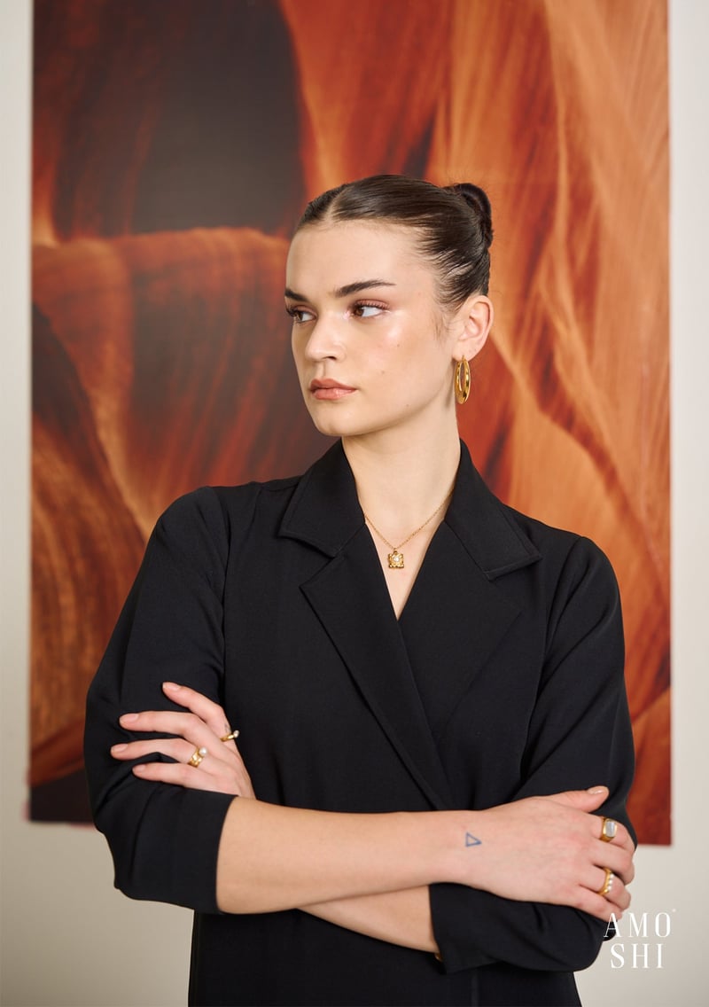 Black Blazer-Style Midi Dress with Metallic Buttons