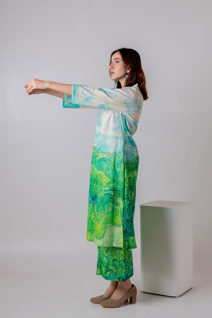 Multicolor Landscape Print Cambric Cotton Kurta Set