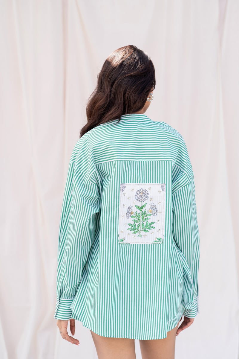Green and White Striped Shirt and Shorts Co-ord Set