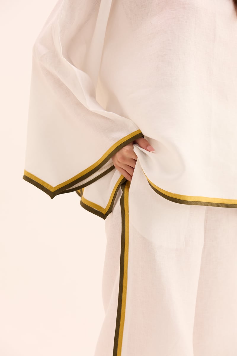 White Linen Asymmetric Top and Wide-Leg Co-ord Set