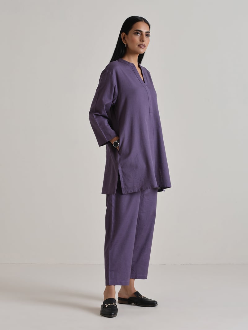 Plum Purple Relaxed Fit Co-ord Set with Straight Pants