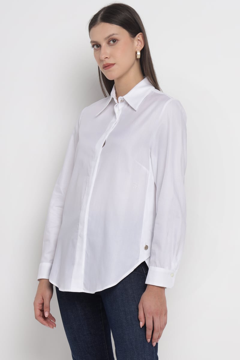 White Oversized Cotton Oxford Button-Down Shirt