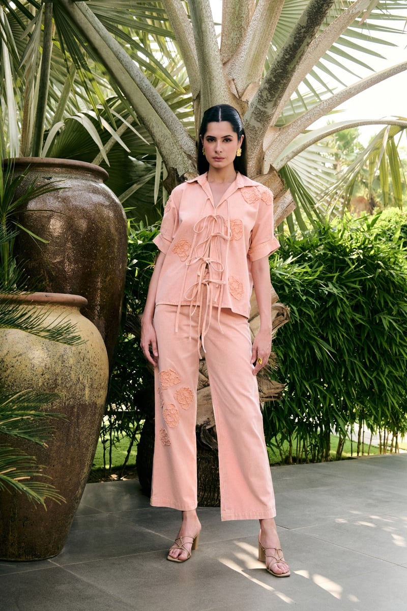 Orange Denim Tie-Up Shirt and Wide-Leg Pants Co-ord Set — KAY KAY
