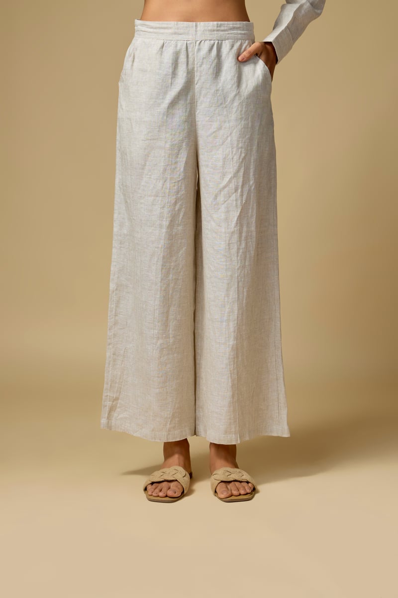 Beige Linen Blazer with Illustrated Placement Artwork