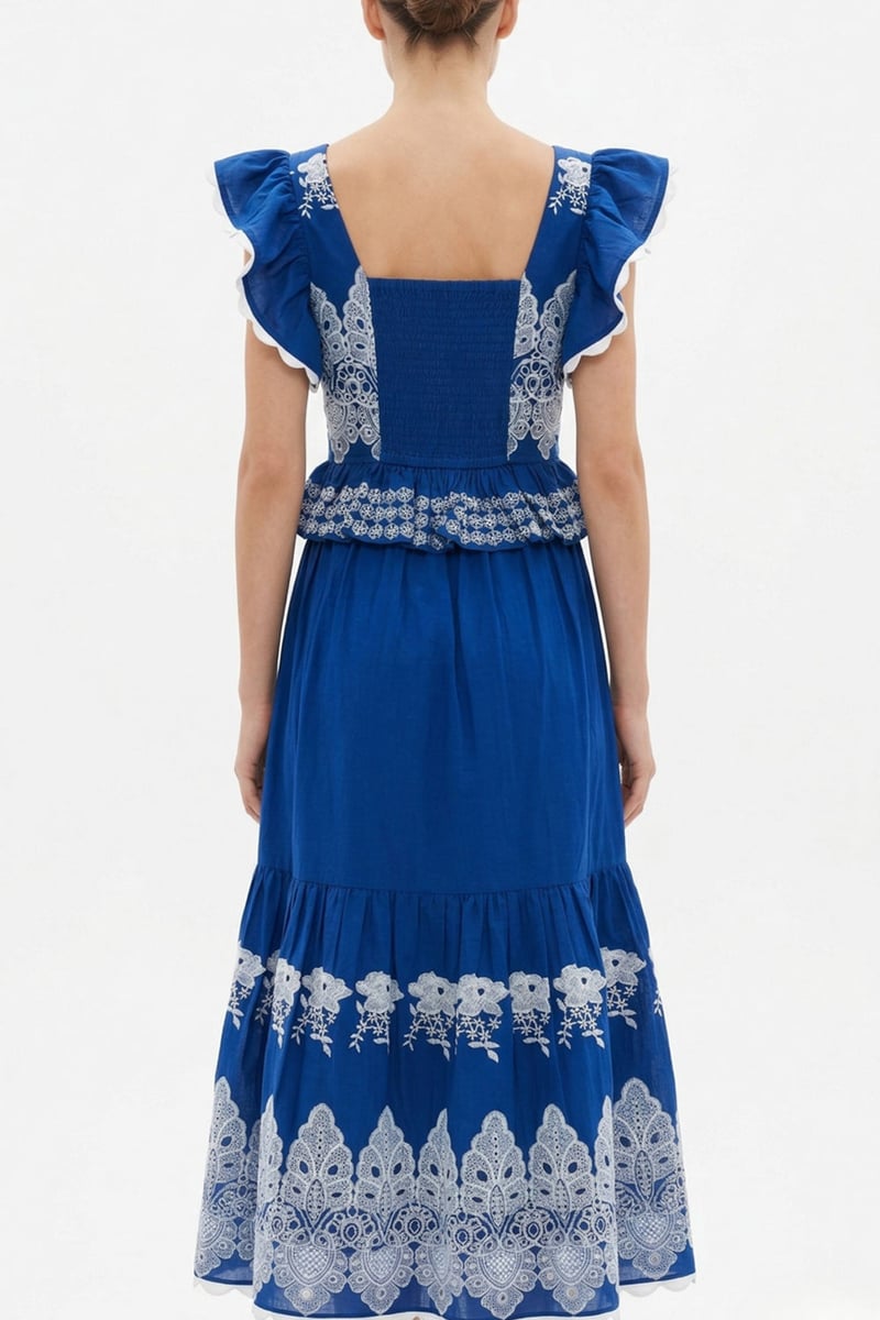 Electric Blue Eyelet Embroidered Skirt Co-ord Set