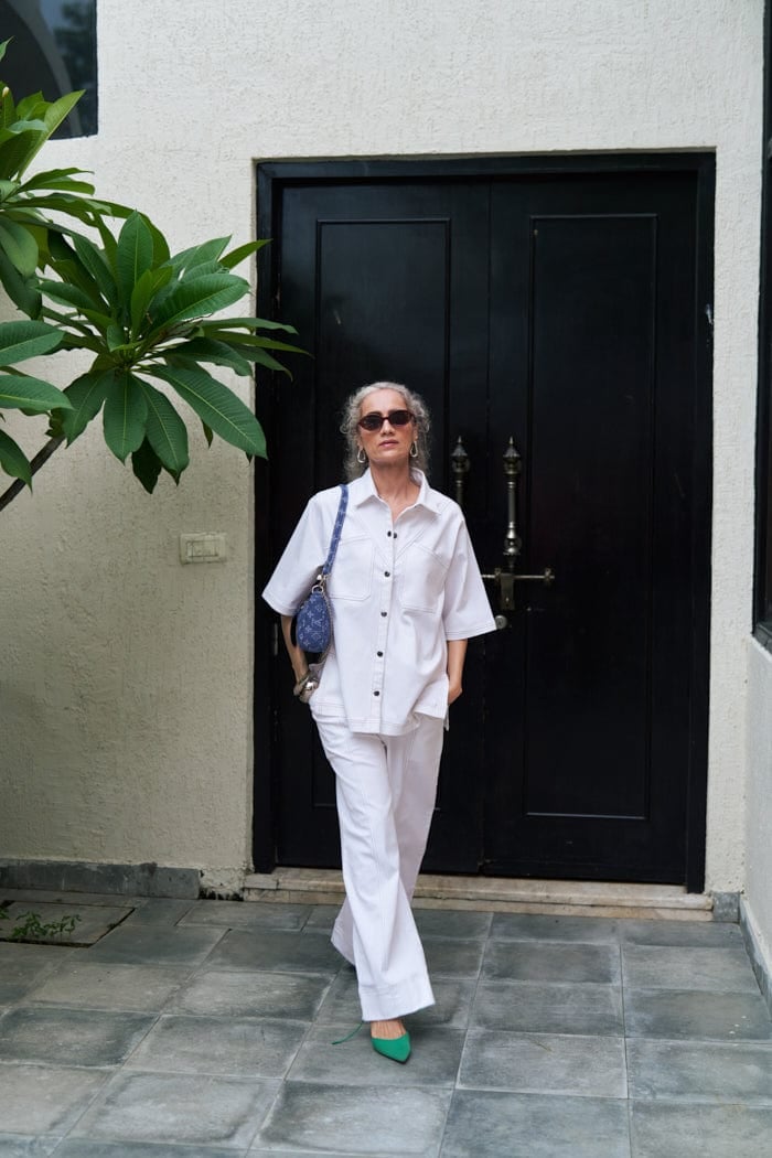 White Denim Oversized Shirt and Flared Pants Co-ord Set