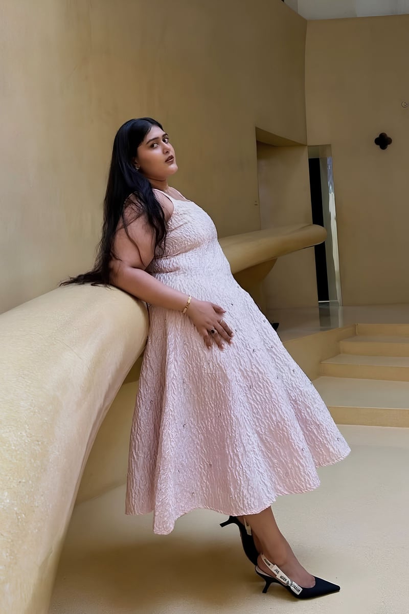 Pink Jacquard Embellished Fit and Flare Midi Dress