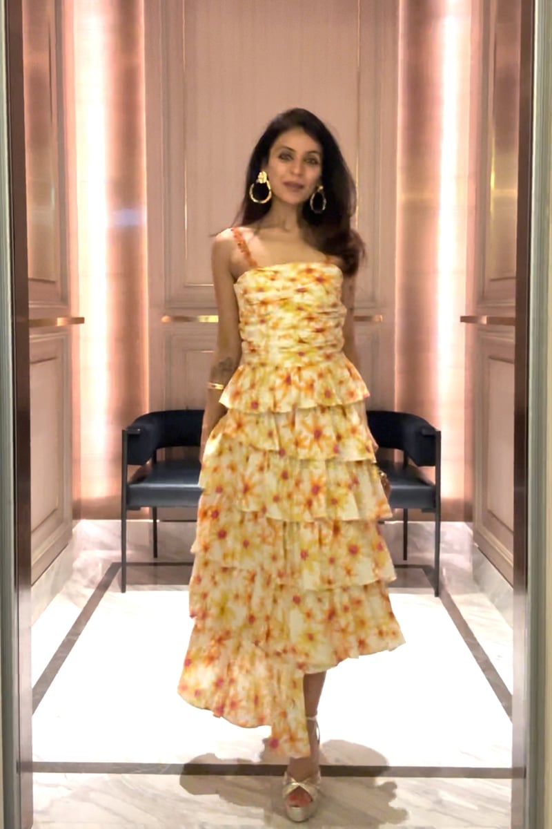 Layered Floral Print Ruched Bodice Tiered Midi Dress