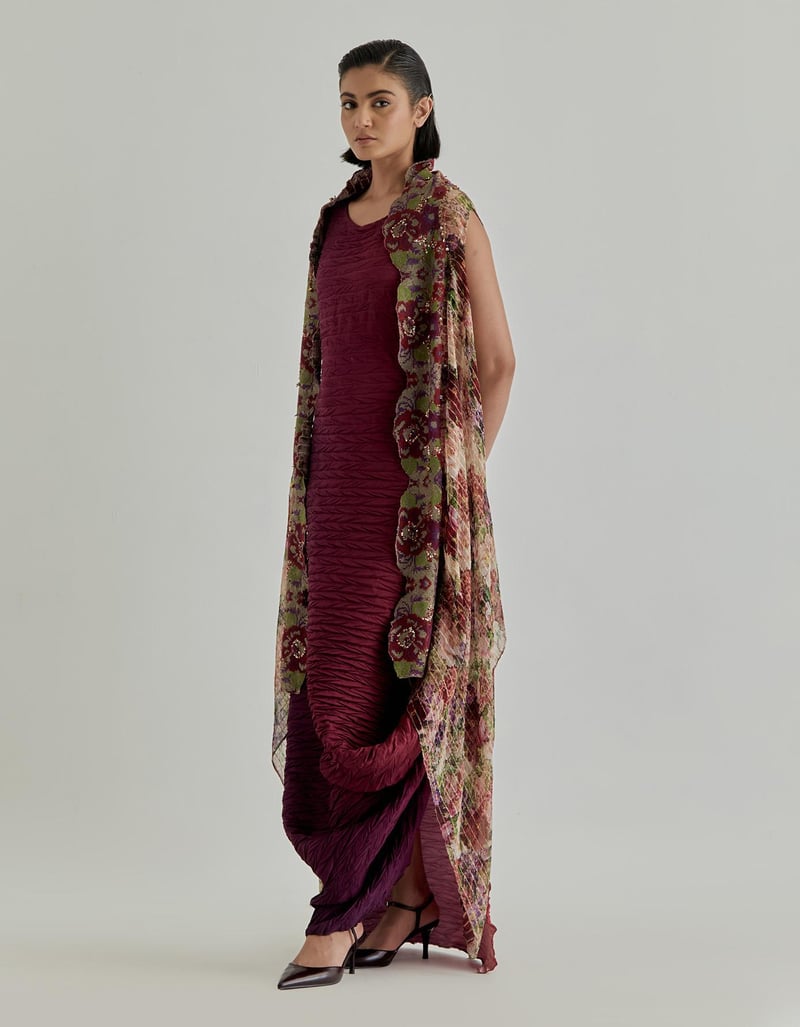 Rosette Nomad Cape Paired With Crinkle Dress