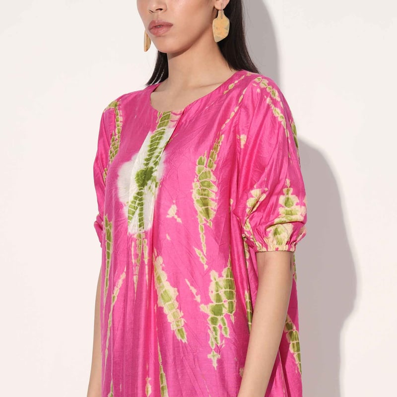 Pink Tie-Dye Tiered Knee-Length Dress