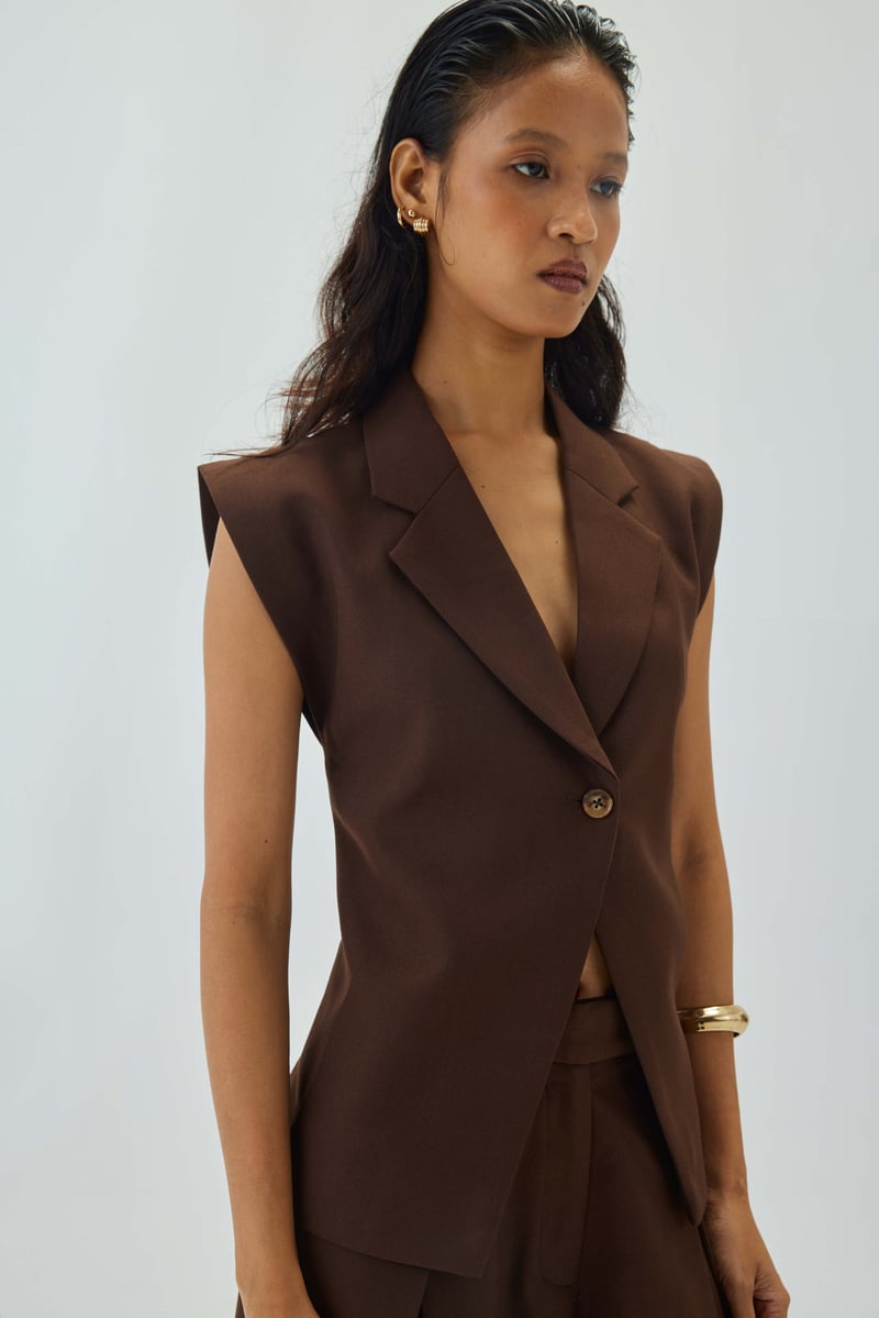 Brown Tailored Longline Waistcoat with Notch Lapel