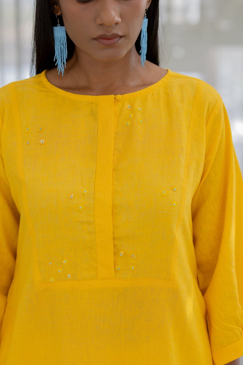 Sunflower Yellow Straight Kurta Set with Sequin Embroidery
