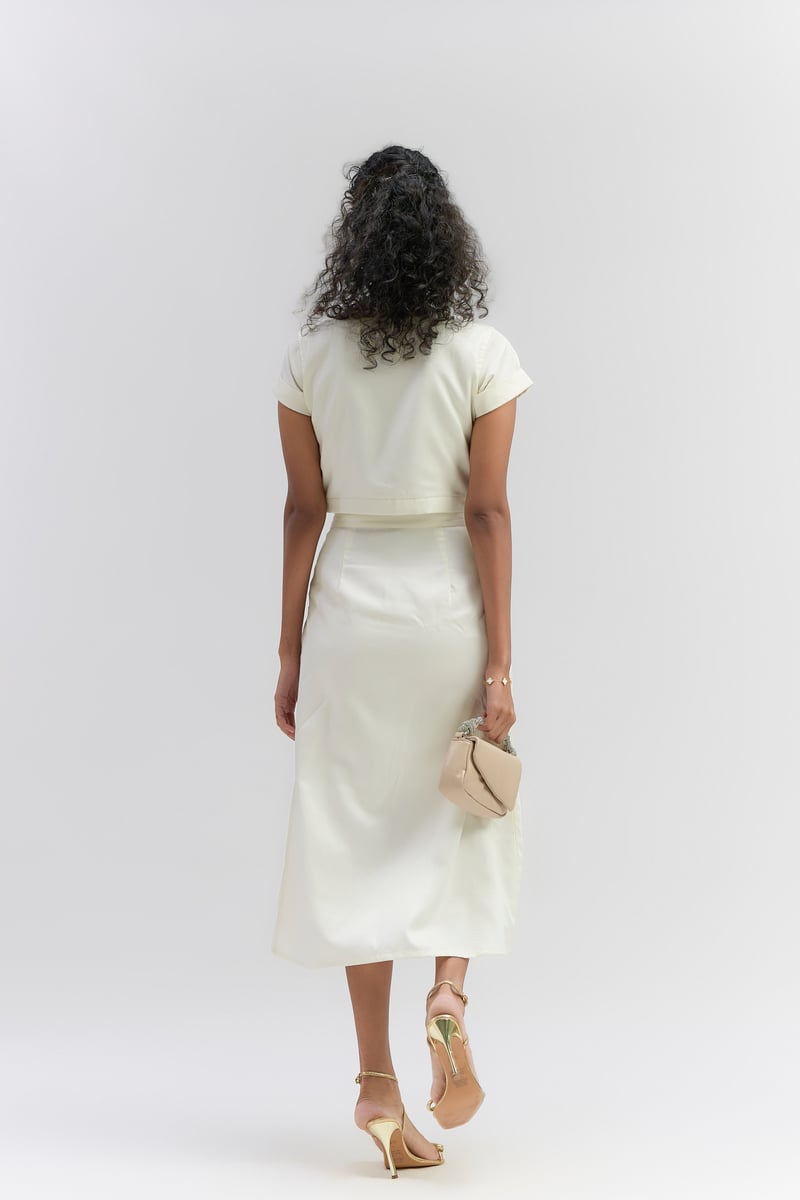 Pearl Twill Applique Work Top And Skirt  Set