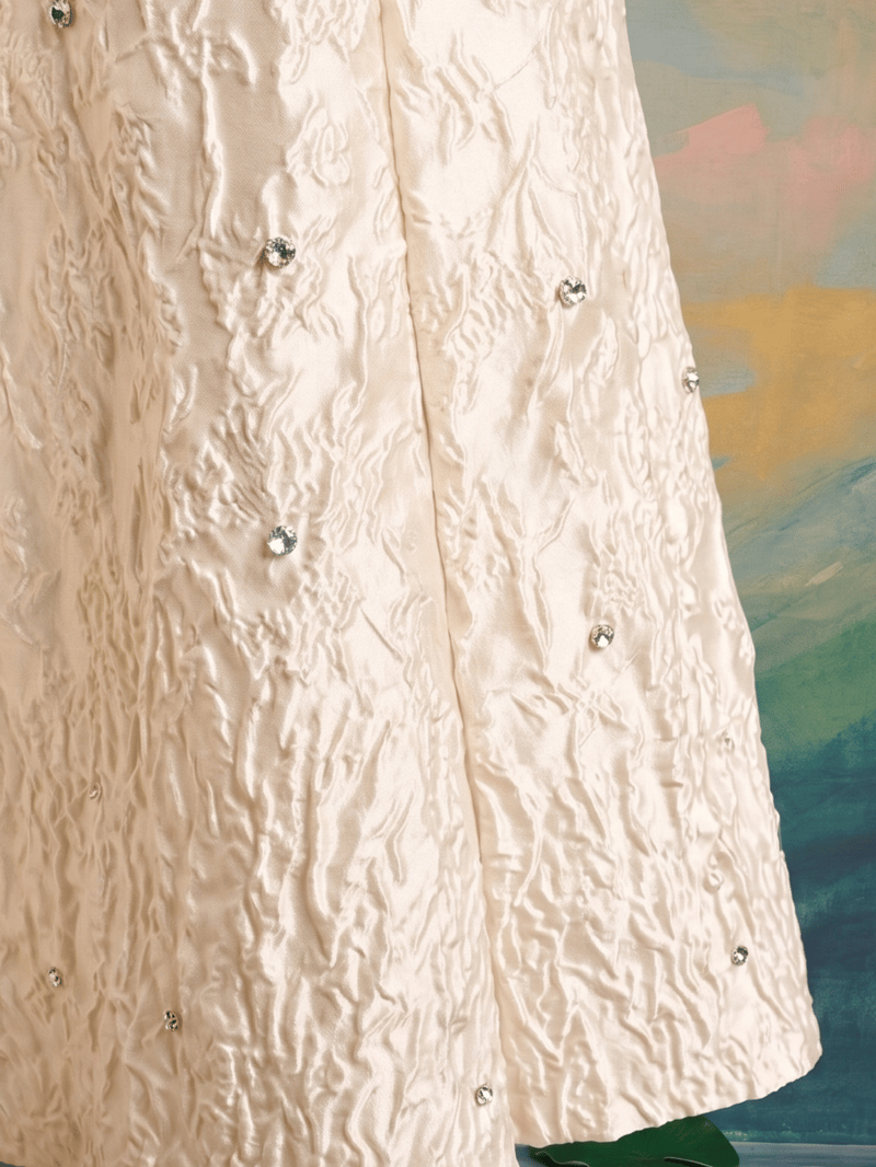 Butter Yellow Jacquard Embellished Fit and Flare Midi Dress