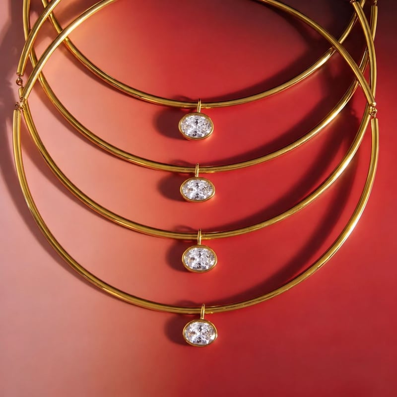 18K Gold Plated Crystal Choker Necklace,Heer