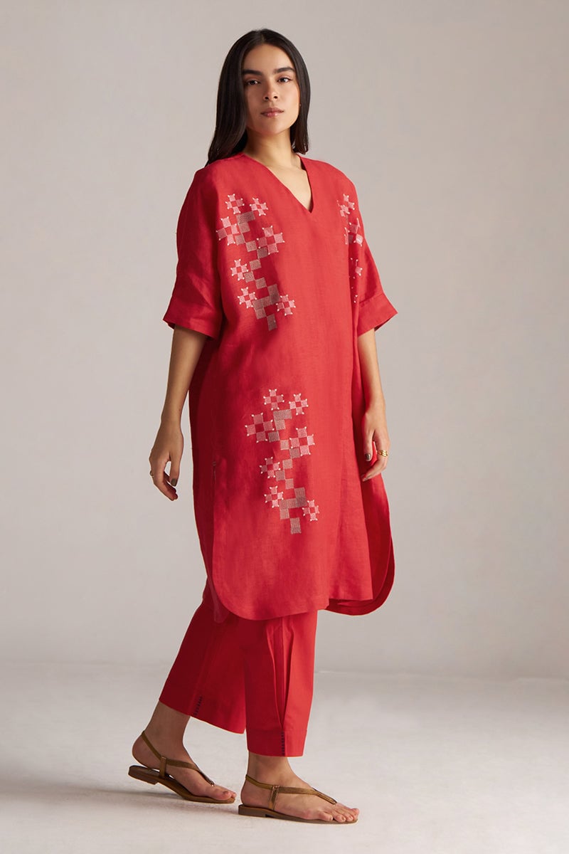 High Risk Red Linen Kurta and Wide-Leg Pants Co-ord Set