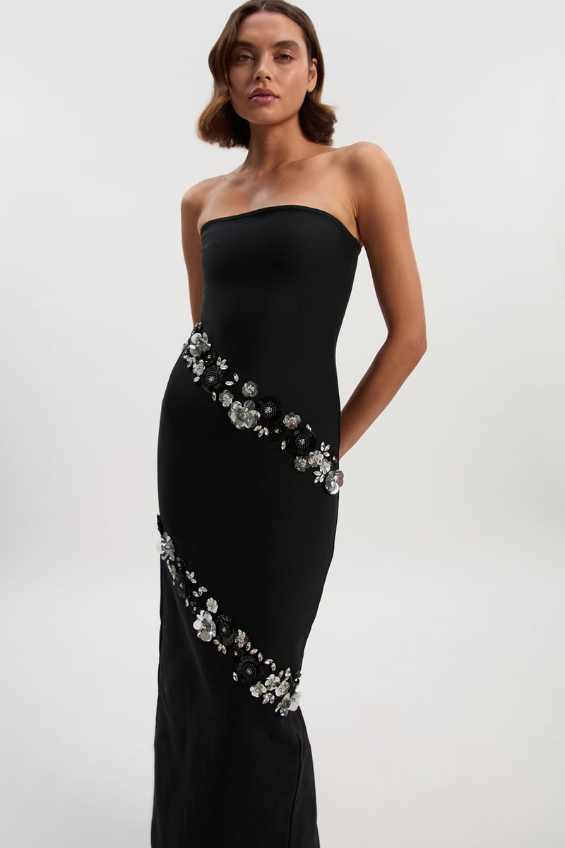 Black Bandeau Embellished Bodycon Maxi Dress
