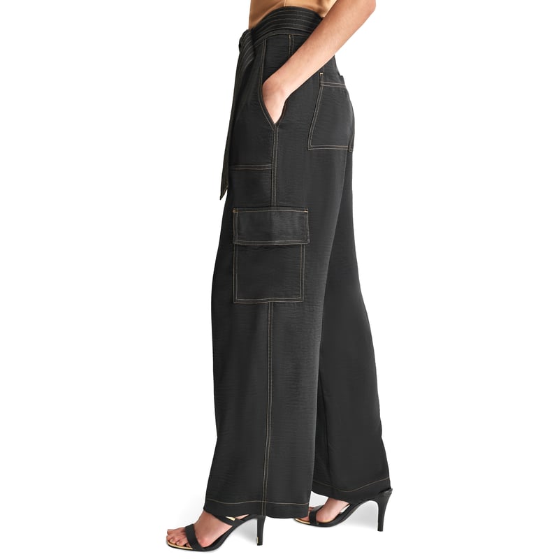Black High-Rise Wide-Leg Cargo Trousers