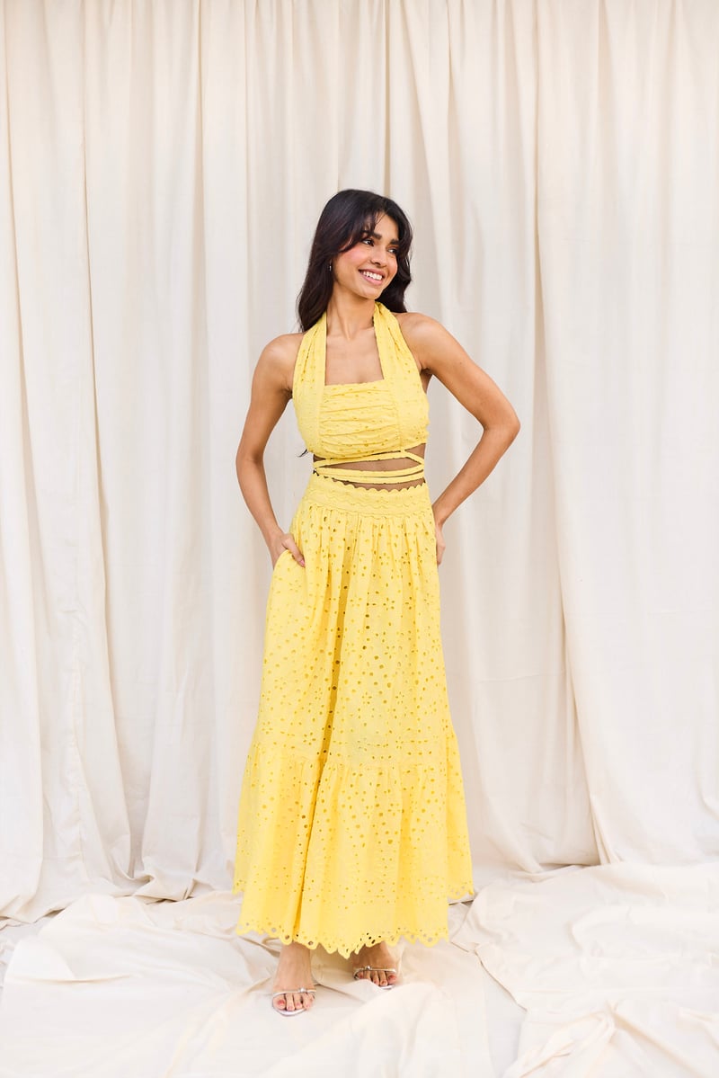 Yellow Schiffli Set