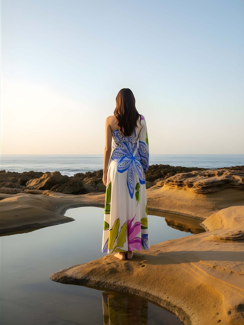 Lily Printed One Shoulder Maxi Dress