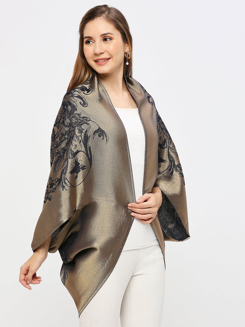 Navy Gold Metallic Brocade Cocoon Shrug