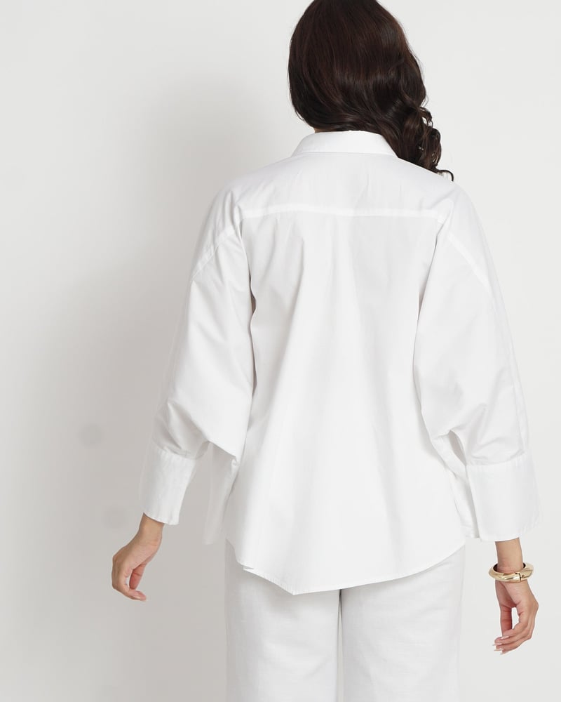 White Oversized Boxy Cotton Shirt with Concealed Placket