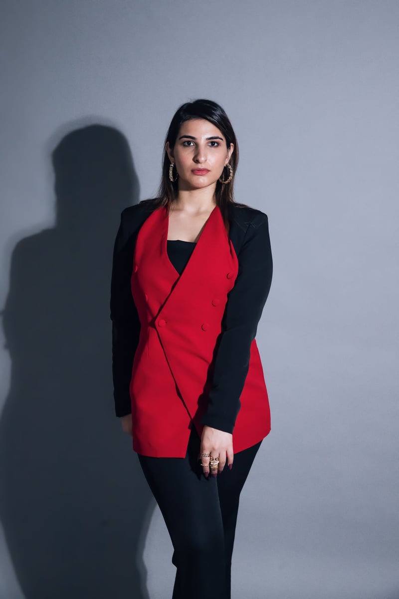 Red and Black Double-Breasted Blazer Co-ord Set