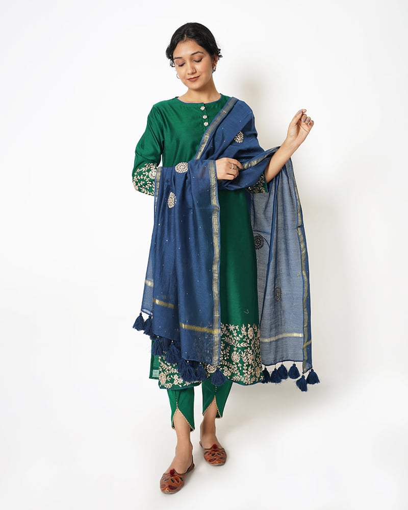 Garden Blue Gota Work Chanderi Suit Set — Kameez