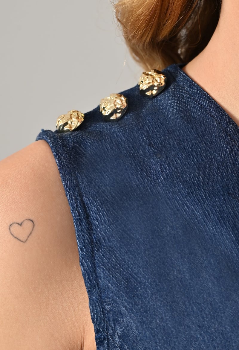 Blue Denim Waistcoat and Midi Pencil Skirt Co-ord Set