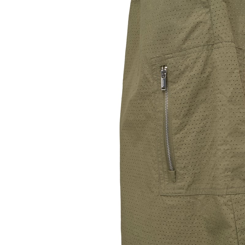Utility Green Nylon A-Line Midi Skirt with Zip Pocket